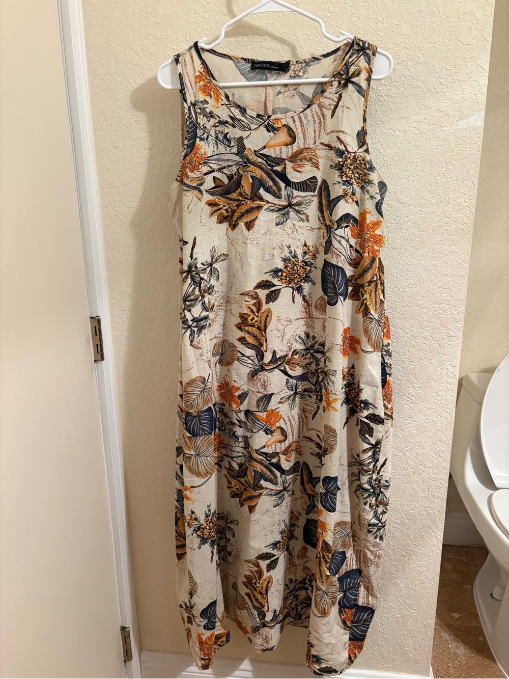 Zanzea Cream Maxi Dress with Navy & Orange Floral Print